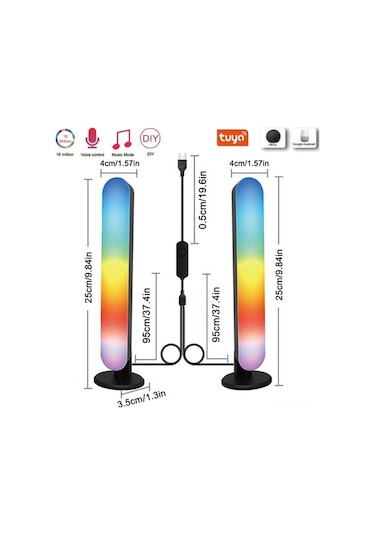 Besthome1 Rgb Müzik Rhythm Akıllı Led Işık, Bluetooth/wi-fi Kontrol, Oyun & Ev Dekoru, 2'li Paket 2.4g Renkli Renkli