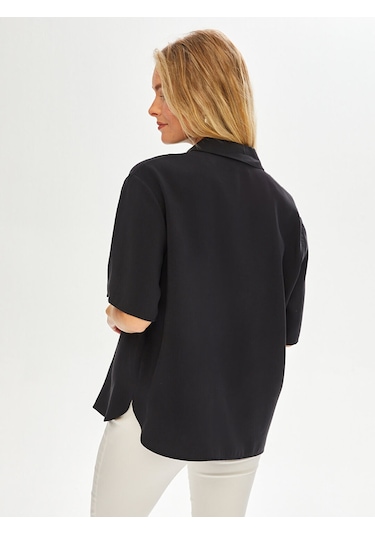 Faik Sönmez Kadın Gizli Patlı Yarım Kol Modallı Gömlek U68266 Antrasit