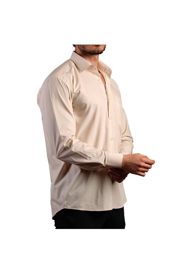 Bej Büyük Beden Rahat Kesim Cepli Uzun Kol Regular Fit Erkek Gömlek - 150-11 001
