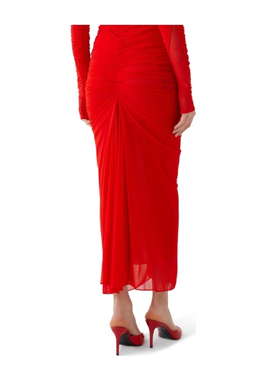 Mugler Pileli Kısa Mesh Etek Kırmızı