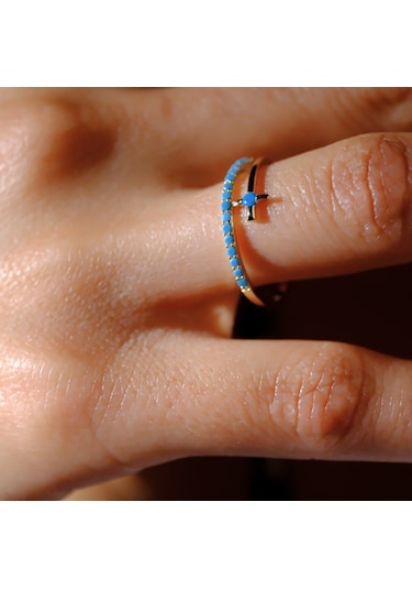 Firuze Taşlı Yarım Tur Sarmalı Modern Tasarım 925 Ayar Gümüş Kadın Yüzük Günlük-hediyelik