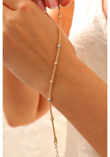 Moom Mücevherat 14 Ayar Altın Dorika Toplu Altın Bileklik Popcorn Renkli Toplar Tek Sıra Çok Renkli