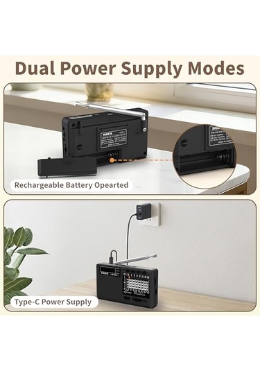 Xhdata D368 Taşınabilir Transistör Radyo Küçük Fm/ammw/sw Mini Radyo Bluetooth Usb Tf Pil Radyolu, Schwarz