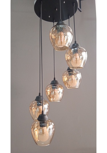 6 Lı Glob Gold Açık Cam Sarkıt Avize Sarı