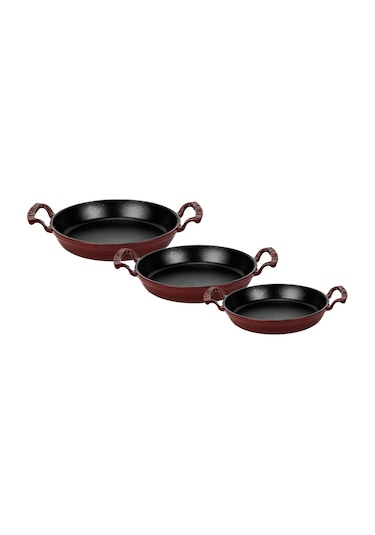 Lava Döküm Bordo 3 Lü Sahan Seti 16-20-24 Cm Şef Kalitesinde Lezzet Ve Şıklık Bir Arada-bordo Çok Renkli