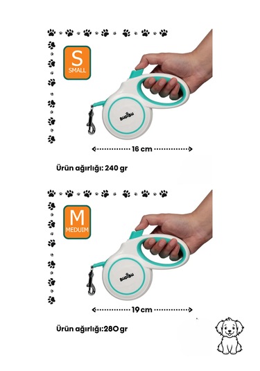 Budibu Makaralı Otomatik Geri Çekilebilen Kedi Köpek Gezdirme Tasması Medium Max 25 Kg Beyaz