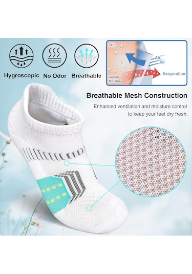 Wezone Kadın Spor Çorapları: Nem Emici Açık Gözenekli, Ayak Arkası Koruyucu, Darbe Emici, Kayma Engellici Beyaz-yesil, Tek Beden Beyaz - Yeşil