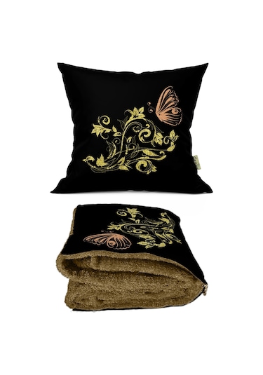 Kelebekli Çiçek Desenli Opsiyonel Yastık İçinde Tv Battaniyesi 1