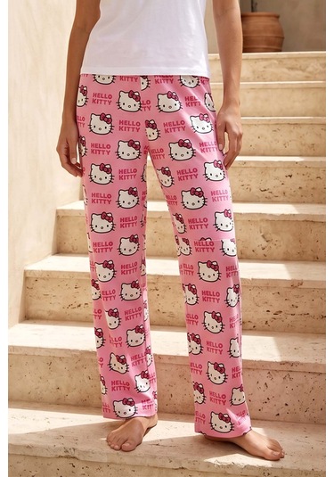 Remsa Kadın Viskon Kumaş Desenli Penye Tek Pijama Alt 40 Pembe03