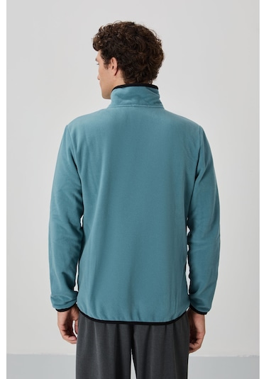 Tommy Life Mint Yeşili Yazı Nakışlı Dik Yaka Fermuarlı Standart Kalıp Erkek Sweatshirt Polar - 87992 Mint Yeşili