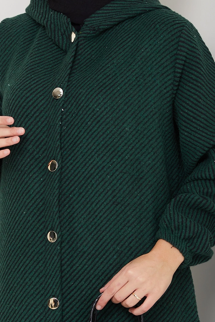 Çizgi Detay Kapüşonlu Kaşe Kap 1634 - Zümrüt Yeşili Zümrüt Yeşili