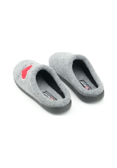 Gezer Kışlık Comfort Taban Kalp Desenli Keçe Kadın Terlik - Gri