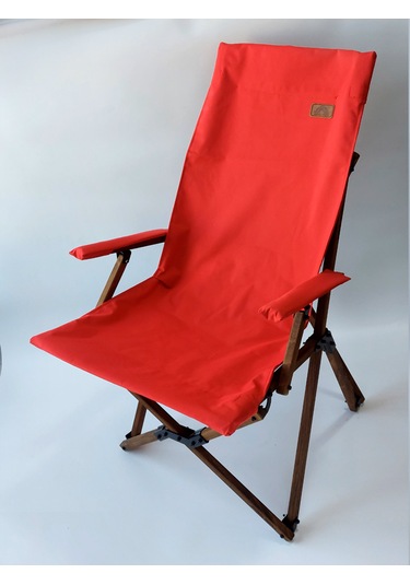 Joyfull Turtle Ahşap - Kollu Katlanır Kamp Sandalyesi - Kırmızı