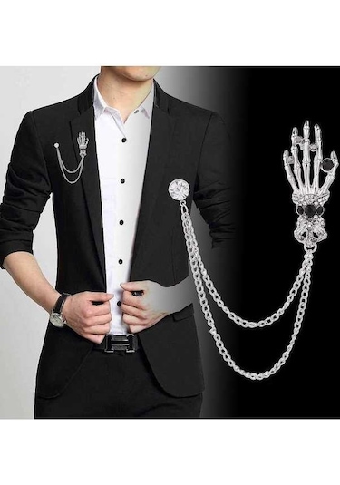 Dancemonkey Erkek Moda Takım Elbise Korsaj, Püskül Metal Yaka Pin-xz39 Gümüş