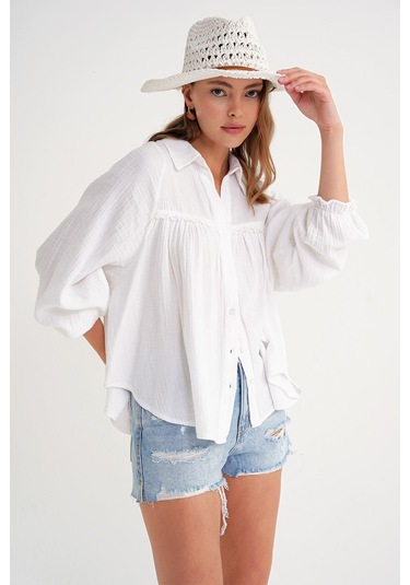 4677 Kadın Dantel Detaylı Müslin Gömlek Beyaz Beyaz 4677 Kadın Dantel Detaylı Müslin Gömlek Beyaz Beyaz