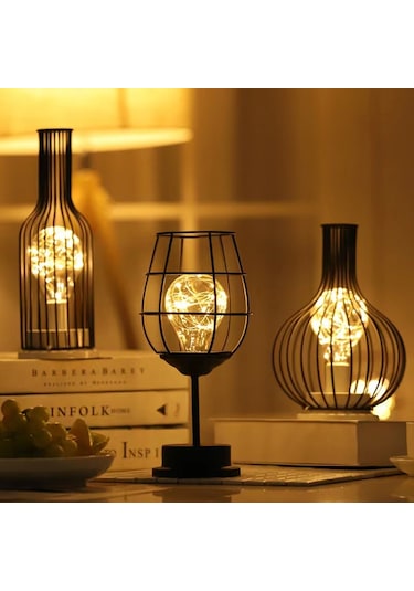 Xinxin Fener Gece Lambası Kız Gibi Led Demir Gece Lambası Dekorat Siyah