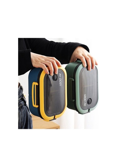 Ulzyvf Taşınabilir Sevimli Öğle Kutusu, Bölmeli, Mavi, Buzdolabı Uyumlu Bento Mavi