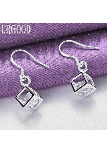 925 Ayar Gümüş Aaa Zirkon Kare Damla Küpe Takı