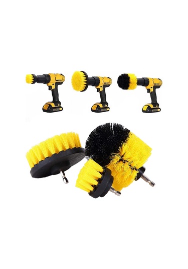 Neevoyu Ev Temizliği İçin 3'lü Elektrik Matkap Fırçası Seti - Mutfak Ve Banyo Temizliği, 2/3.5/4 İnç, Sarı Sarı