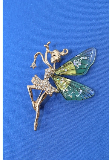 Peri Kızı Broş. Taşlı Tasarım Broş. Gold Renk Peri Kızı Broş. Yaka Iğnesi Broş. Kadın Broş. Broş. Çok Renkli