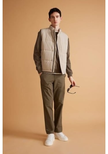 Defacto Slim Fit Dar Kesim Polo Yaka Yelek Astarlı Fermuarlı Çıtçıt Kapamalı Cepli Mevsimlik Hafif B6862ax24spbg712 Bej