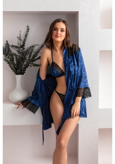 Kuşaklı Mini Boy Sabahlık Lacivert Mgp12116 Lacivert