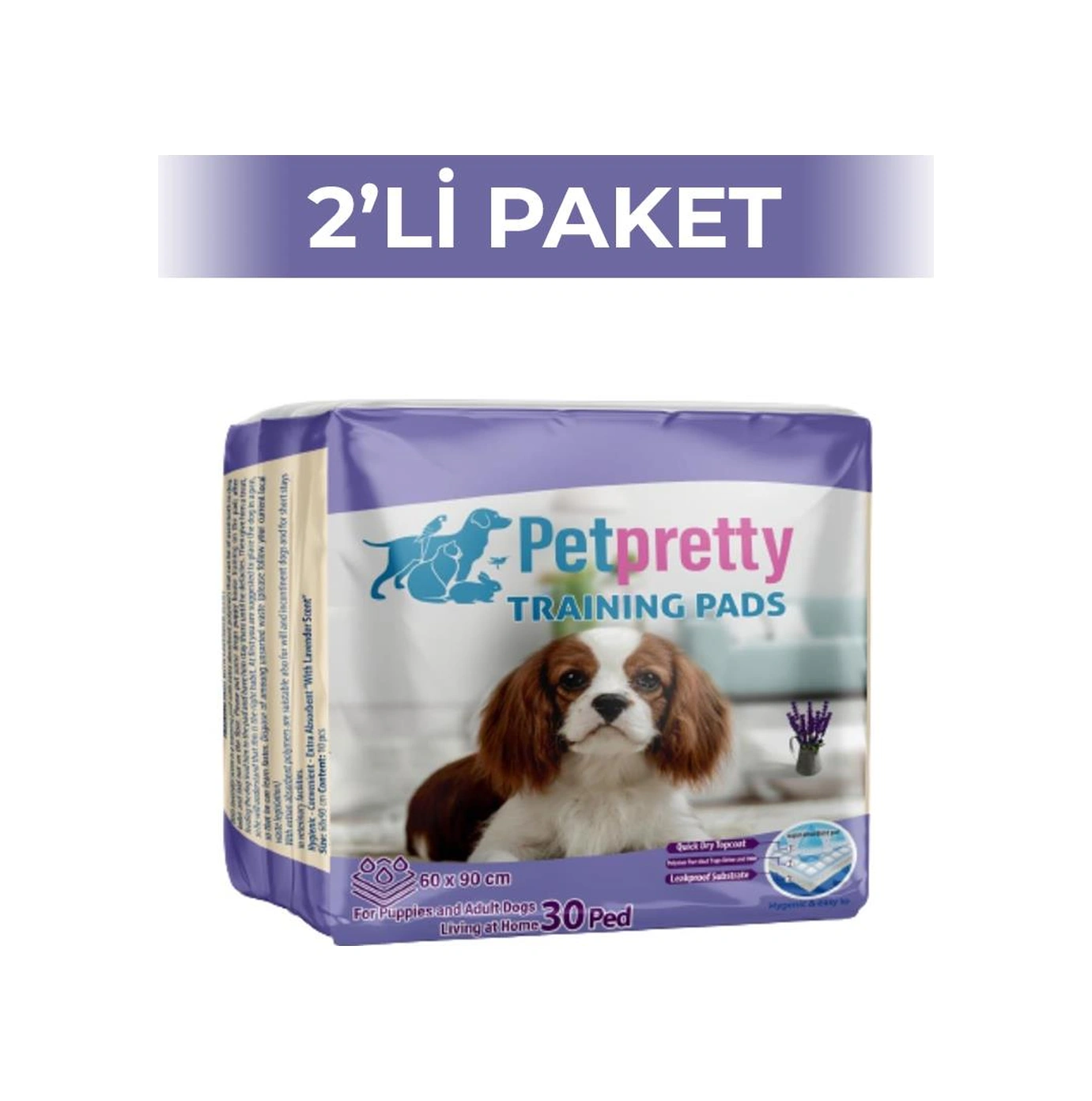 Pet Pretty Evcil Hayvan Tuvalet Eğitim Pedi Lavantalı 60x90 Cm 30'lu 2 Adet