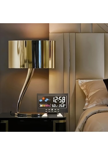 Fochsia Sessiz Dijital Çalar Saat - Hava Durumu, Sıcaklık Ve Nem Göstergeli, Beyaz beyaz