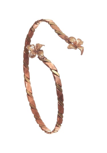 Kadın Dolama Model Burgulu Çiçek Figürlü Ayarlanabilir Açık Band El Yapımı Bakır Üst Kol Aksesuarı Bakır