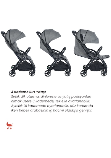 Merkür Bebe Ruby Otomatik Katlanan Kabin Boy Bebek Arabası Gri