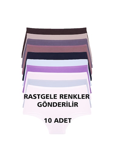 Karısık Renklı Kadın Külot 10 Lu Paket Yüksek Bel Pamuklu Likrali Rastgele Karısık Renklı Çok Renkli