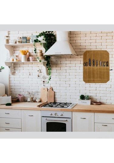 Geeksen 7 Bölmeli Yeşil Kahverengi Mürekkep Kumaş Bıçak Çantası - Taşınabilir, Katlanabilir, Kamp Ve Mutfak Gereçleri İçin Su Geçirmez Saklama Çantası Yeşil