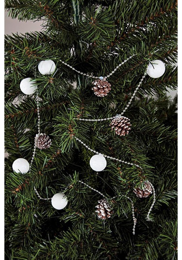 Beyaz Zincirli Kozalaklı Yılbaşı Ağaç Süsü Toplu Dekoratif Süs