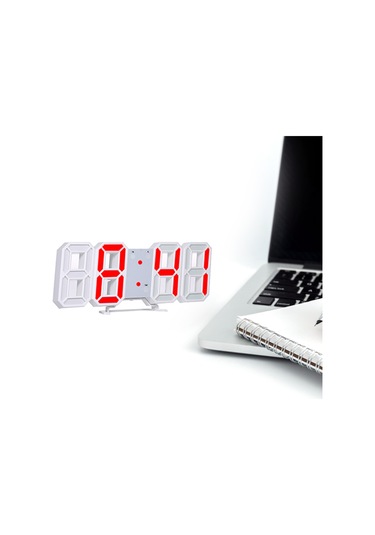 Tenfowee Usb Beslemeli 3d Led Dijital Saat, Çok Renkli Aydınlatmalı Duvar Ve Masa Saati, Beyaz Kasa, Kırmızı Ekran ÇOk Renkli