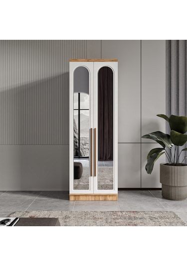 Flora 2 Kapaklı Aynalı Komple Mdf Gardırop - Elbise Dolabı