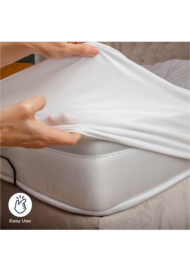 Micro Sıvı Geçirmez Fitted 180x200 Cm Çift Kişilik Alez Beyaz