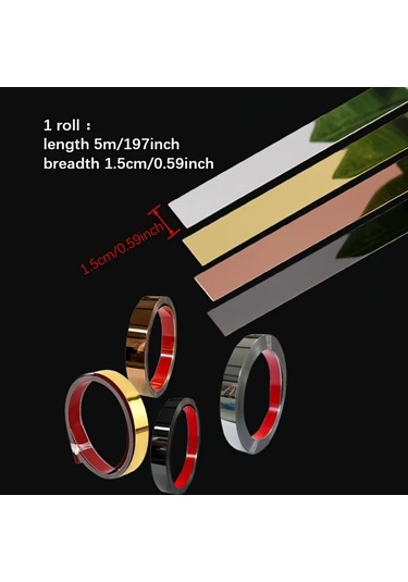 Gateesat Aynalı Çelik Yapışkan Metal Şerit 5m Titanyum Gümüş Tv Duvar Dekor