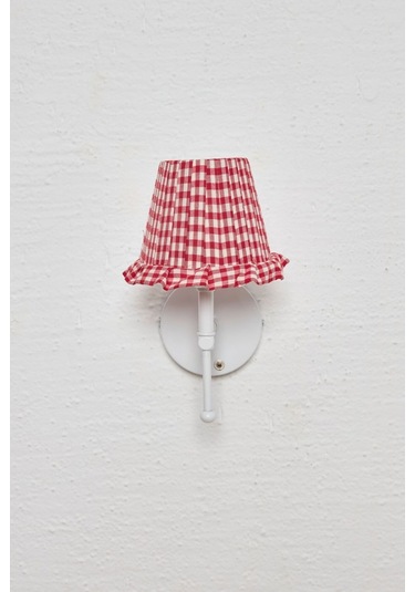 Kırmızı Pötikare Duvar Aydınlatması Metal Beyaz Ayak Ledli Aplik Beyaz