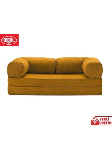 Herev Max 300x200 Kk Köşe Koltuk Takımı / Fitilli Kadife Kumaşlı Şark Köşe Hardal