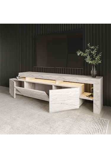 Tv Sehpası Buğra Traverten Led Işıklı 192 Cm Gri