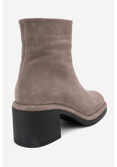 Junae Vizon Süet Hakiki Deri Kadın Kalın Topuklu Bot Vizon