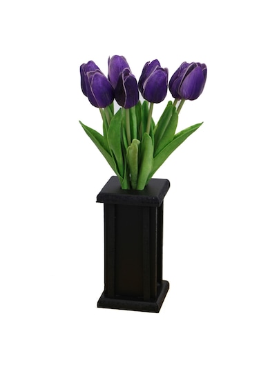 Ahşap Vazoda 8li Islak Lale Demeti Mor 32 Cm Mor