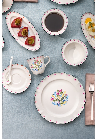 Emsan Yolanda Porselen 32 Parça 6 Kişilik Kahvaltı / Servis Takı Beyaz