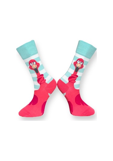 3'lü Unısex Flamingo Tasarımlı Renkli Esnek Nem Alabilen Pamuklu Spor Soket Çoraplar Çok Renkli