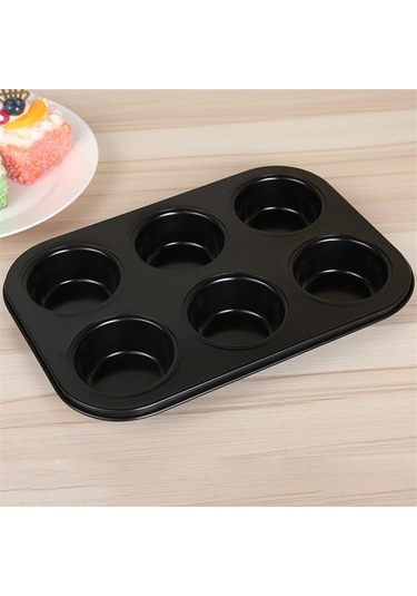 Ulzyvf Yapışmaz Muffin Kalıbı, Delikli 6'lı, Siyah, Keklik Siyah