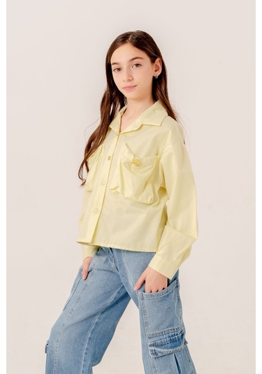 Kız Çocuk Körük Cepli Gömlek 3155 Sarı