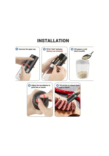 Dashanshop Siyah 2li Yerçekimi Elektrikli Tuz Ve Karabiber Değirmeni Seti, Led Işıklı Otomatik