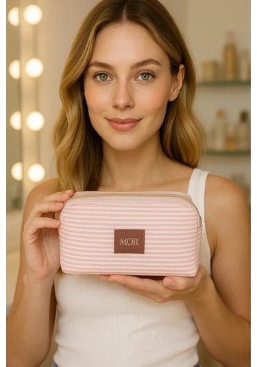 Çok Amaçlı Tutma Kollu Makyaj Çantası Geniş Bölmeli Seyahat Tipi Kozmetik Organizeri X Pembe