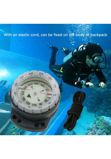 Neevoyu 50 Metre Su Altı Dalış Pusulası - Işıklı, Su Geçirmez, Esnek Kayışlı Outdoor Navigasyon Aleti Gri