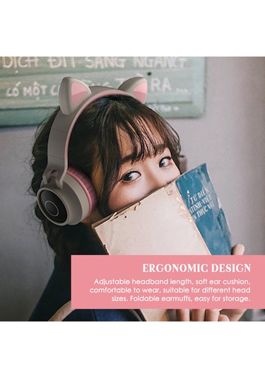 Singree "kablosuz Kulaklık: 7 Renkli Işık Efektli Kedi Kulaklı Bluetooth 5.3, Tf Kart Ve Fm Modu İle Müzik Keyfi"